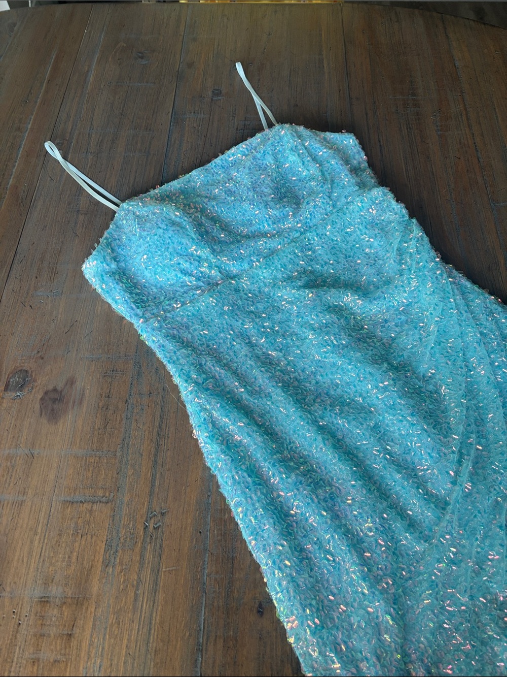 Midnight Doll size L Light Blue Sequin Spaghetti Strap Dress - Picture 3 of 16